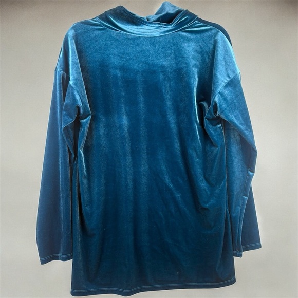 Jones New York Signature Cowl Neck Velvet Long Sleeve Top in Blue Small - Picture 2 of 9